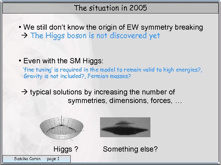 The situation in 2005 • We still don’t know the origin of EW symmetry