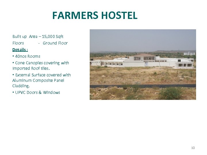 FARMERS HOSTEL Built up Area – 15, 000 Sqft Floors - Ground Floor Details