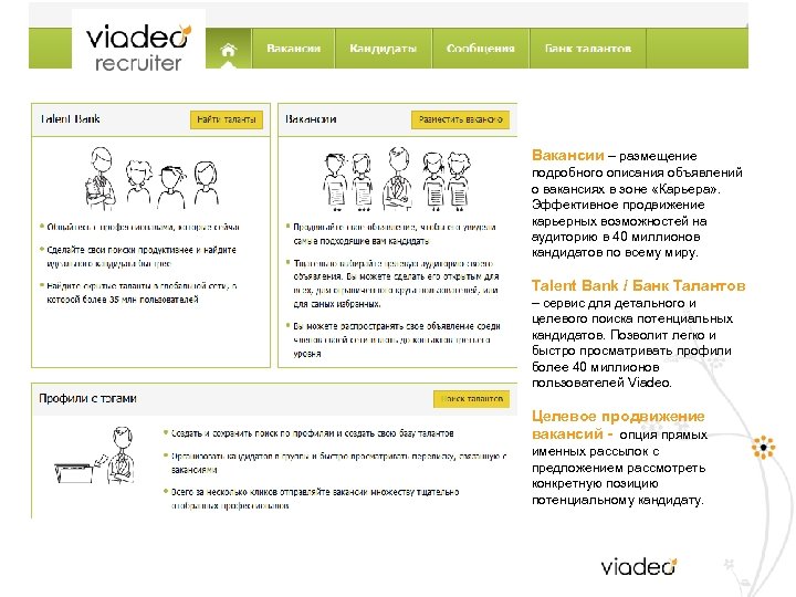Вакансии – размещение подробного описания объявлений о вакансиях в зоне «Карьера» . Эффективное продвижение