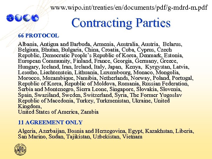 www. wipo. int/treaties/en/documents/pdf/g-mdrd-m. pdf Contracting Parties 66 PROTOCOL Albania, Antigua and Barbuda, Armenia, Australia,