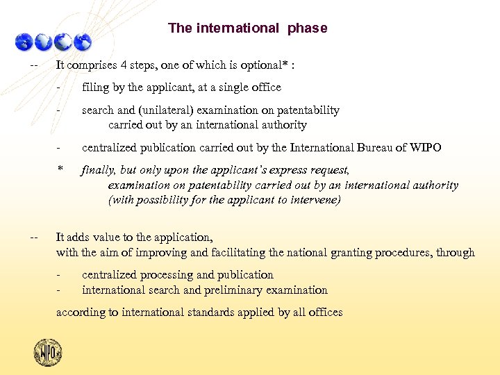 The international phase -- It comprises 4 steps, one of which is optional* :