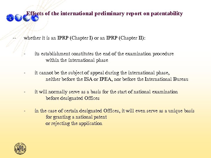 Effects of the international preliminary report on patentability -- whether it is an IPRP