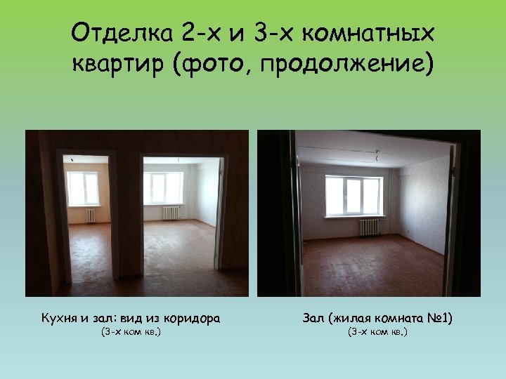 Отделка 2 -х и 3 -х комнатных квартир (фото, продолжение) Кухня и зал: вид