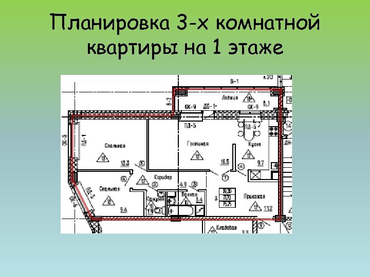 Планировка 3 -х комнатной квартиры на 1 этаже 
