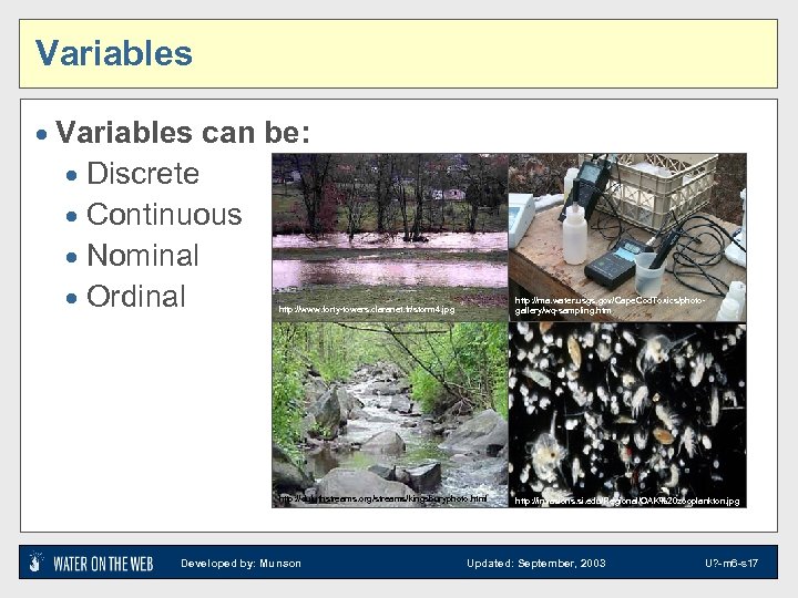 Variables · Variables can be: · Discrete · Continuous · Nominal · Ordinal http: