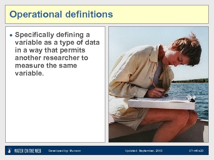 Operational definitions · Specifically defining a variable as a type of data in a