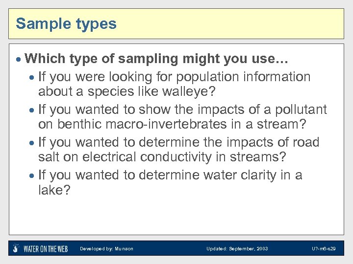 Sample types · Which type of sampling might you use… · If you were