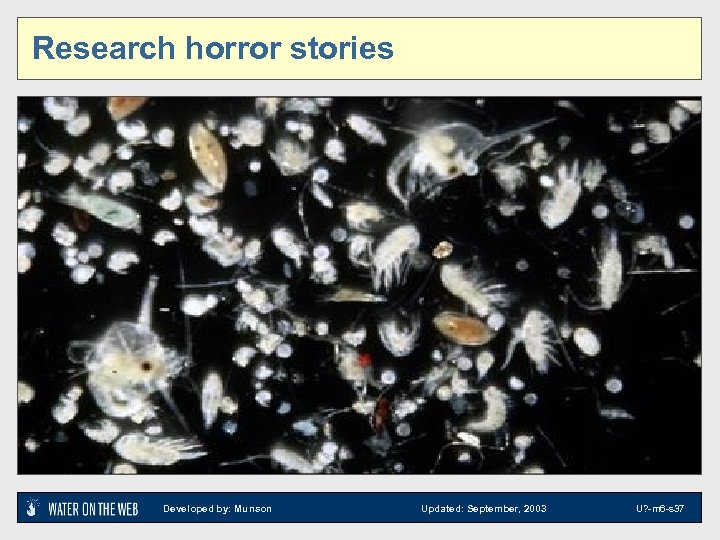 Research horror stories Developed by: Munson Updated: September, 2003 U? -m 6 -s 37