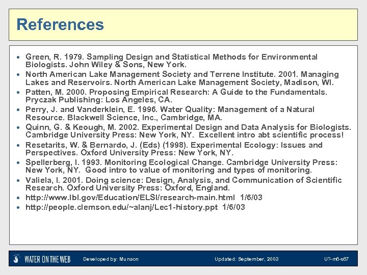 References · Green, R. 1979. Sampling Design and Statistical Methods for Environmental · ·