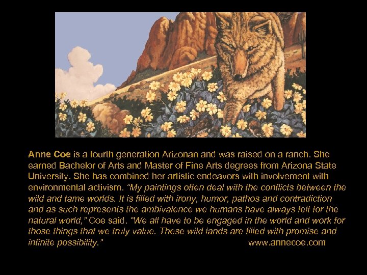 Anne Coe is a fourth generation Arizonan and was raised on a ranch. She