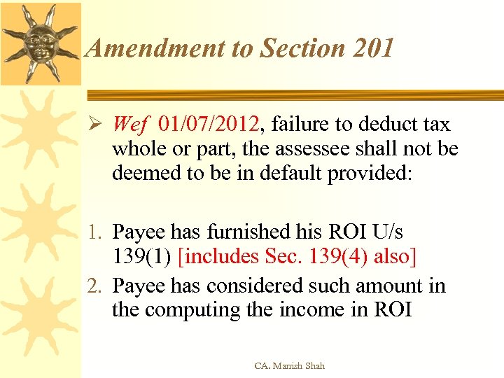 Amendment to Section 201 Ø Wef 01/07/2012, failure to deduct tax whole or part,