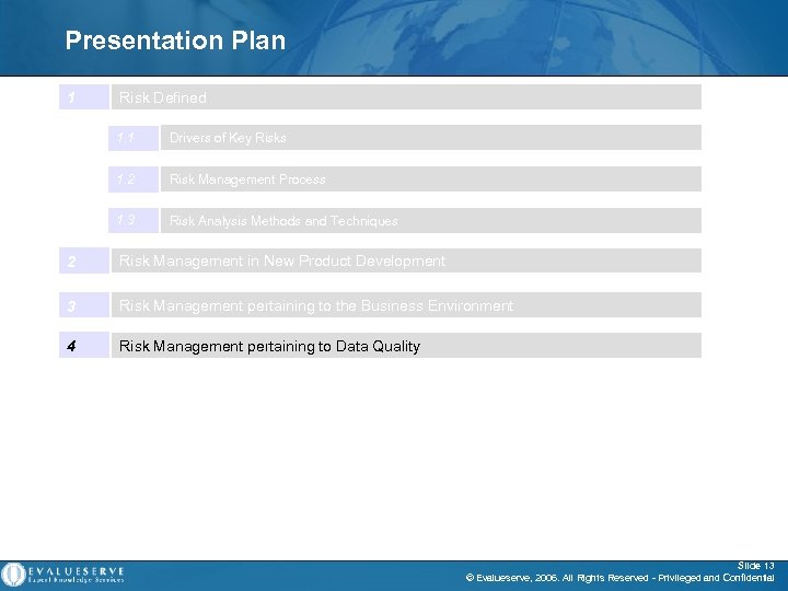 Presentation Plan 1 Risk Defined 1. 1 Drivers of Key Risks 1. 2 Risk