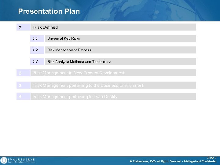 Presentation Plan 1 Risk Defined 1. 1 Drivers of Key Risks 1. 2 Risk