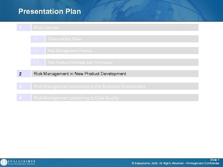 Presentation Plan 1 Risk Defined 1. 1 Drivers of Key Risks 1. 2 Risk