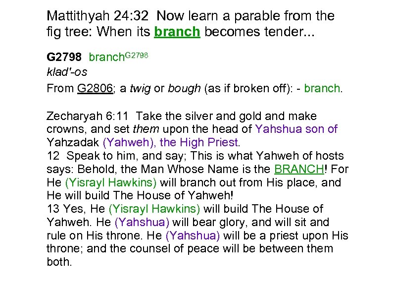 Mattithyah 24: 32 Now learn a parable from the fig tree: When its branch