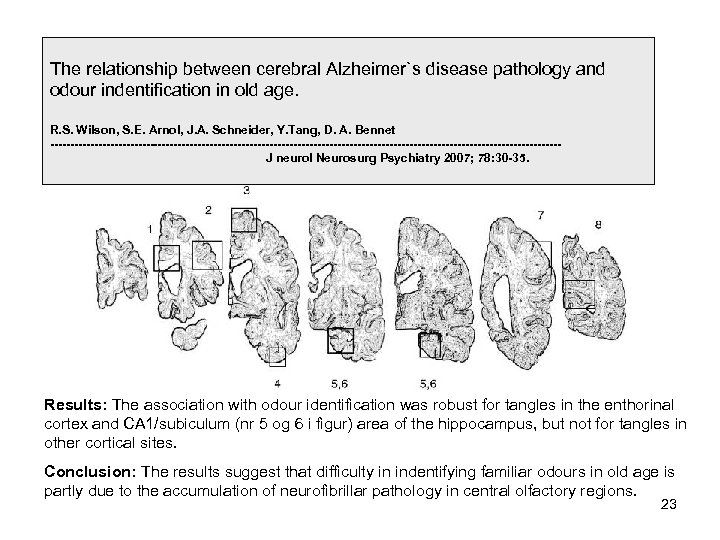 The relationship between cerebral Alzheimer`s disease pathology and odour indentification in old age. R.
