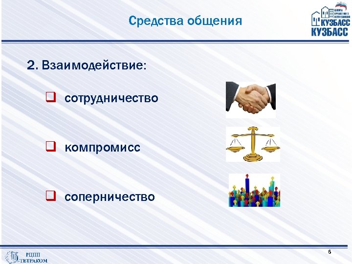 Средства общения 2. Взаимодействие: q сотрудничество q компромисс q соперничество 6 