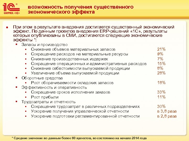 возможность получения существенного экономического эффекта n При этом в результате внедрения достигается существенный экономический