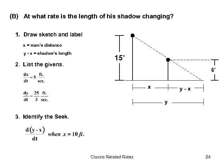 (B) At what rate is the length of his shadow changing? 1. Draw sketch