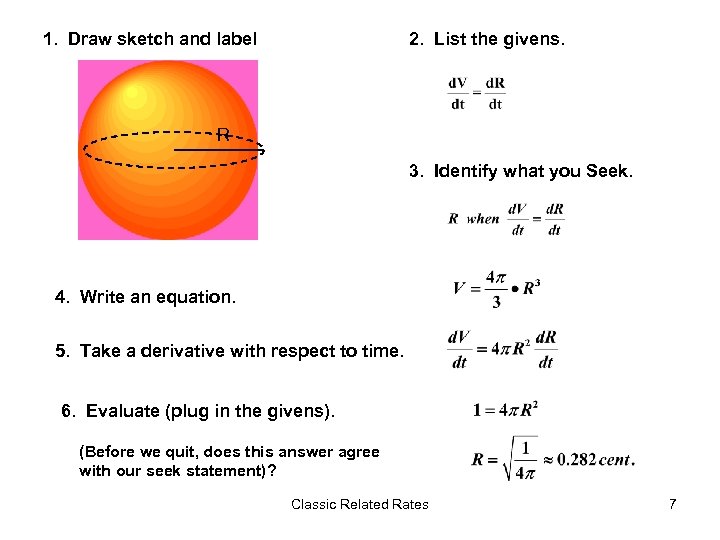 1. Draw sketch and label 2. List the givens. R 3. Identify what you