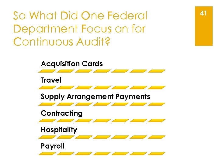 So What Did One Federal Department Focus on for Continuous Audit? Acquisition Cards Travel