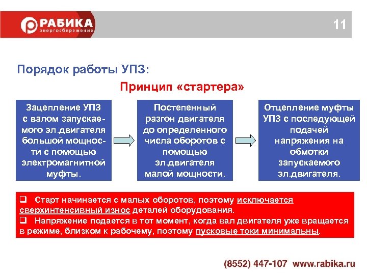 11 Порядок работы УПЗ: Принцип «стартера» Зацепление УПЗ с валом запускаемого эл. двигателя большой