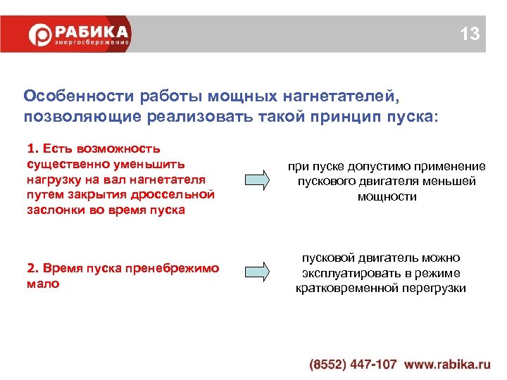 13 Особенности работы мощных нагнетателей, позволяющие реализовать такой принцип пуска: 1. Есть возможность существенно
