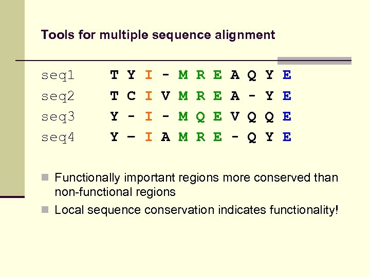 Tools for multiple sequence alignment seq 1 seq 2 seq 3 seq 4 T
