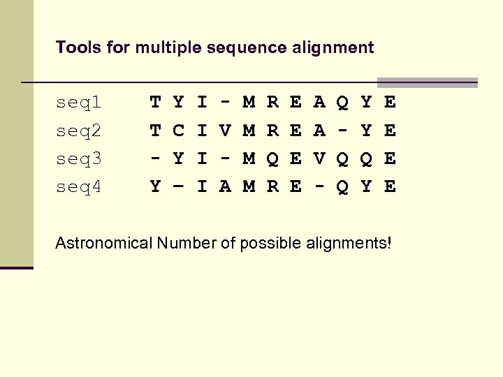 Tools for multiple sequence alignment seq 1 seq 2 seq 3 seq 4 T