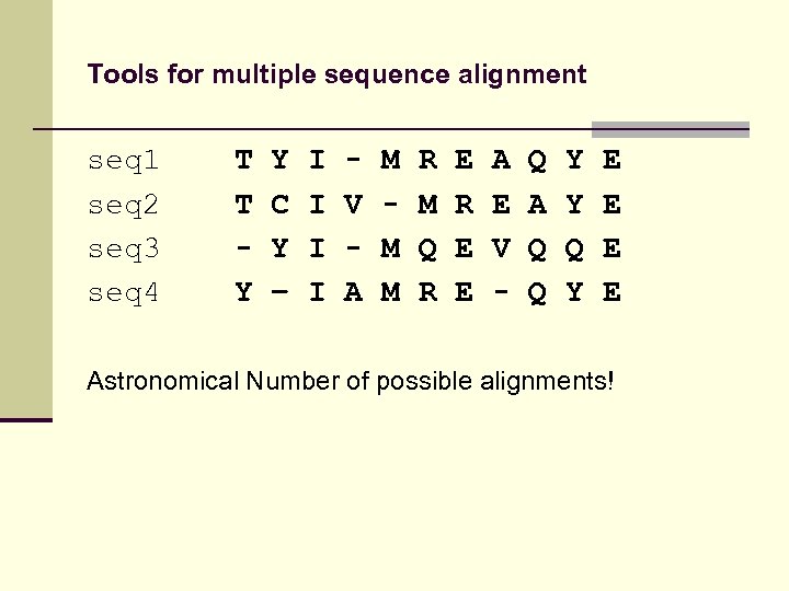 Tools for multiple sequence alignment seq 1 seq 2 seq 3 seq 4 T