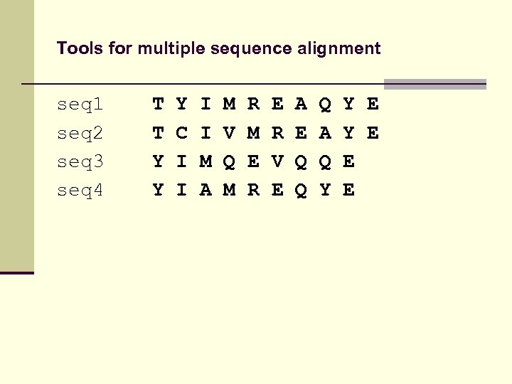 Tools for multiple sequence alignment seq 1 seq 2 seq 3 seq 4 T