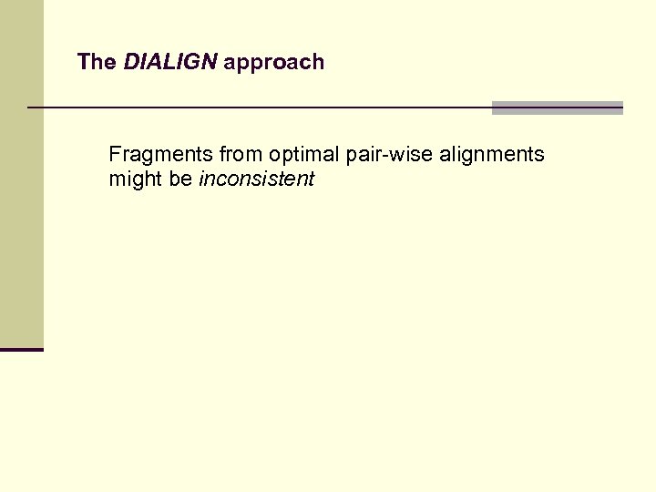 The DIALIGN approach Fragments from optimal pair-wise alignments might be inconsistent 
