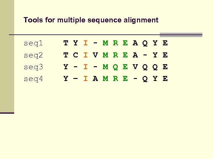 Tools for multiple sequence alignment seq 1 seq 2 seq 3 seq 4 T