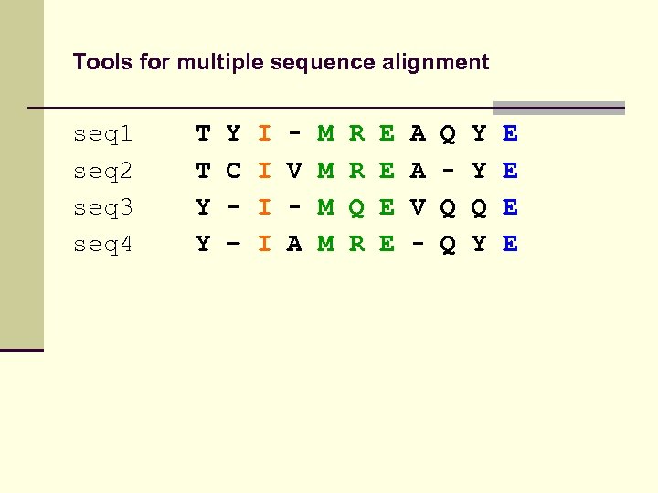 Tools for multiple sequence alignment seq 1 seq 2 seq 3 seq 4 T