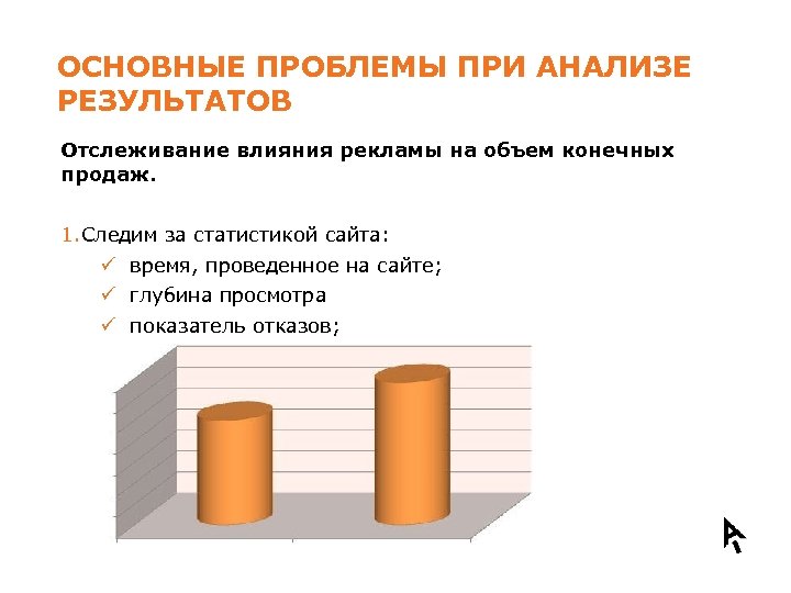 ОСНОВНЫЕ ПРОБЛЕМЫ ПРИ АНАЛИЗЕ РЕЗУЛЬТАТОВ Отслеживание влияния рекламы на объем конечных продаж. 1. Следим