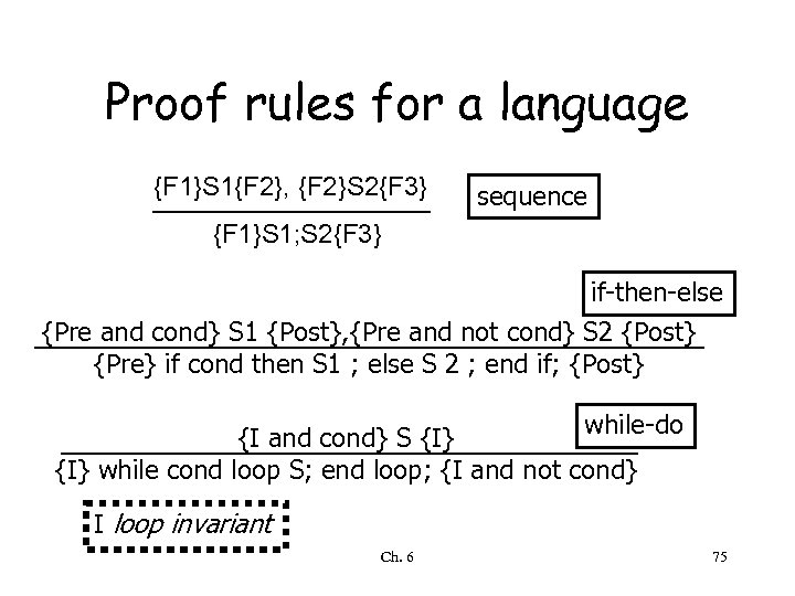 Proof rules for a language {F 1}S 1{F 2}, {F 2}S 2{F 3} sequence