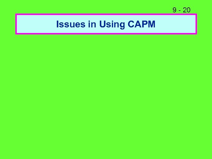 9 - 20 Issues in Using CAPM 