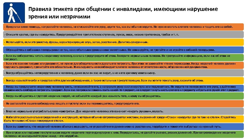 Какая формулировка при обращении к человеку. Правила общения с незрячими людьми. Правила этикета при общении с инвалидами имеющими нарушение слуха. Правила при общении с инвалидами. Правила взаимодействия с людьми с нарушениями зрения.