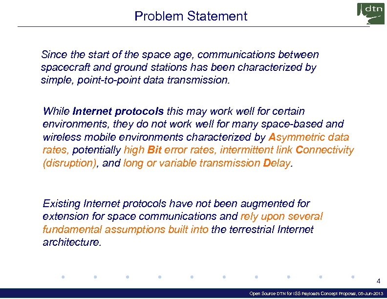 Problem Statement Since the start of the space age, communications between spacecraft and ground
