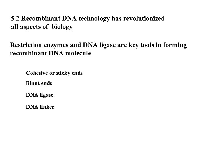 5. 2 Recombinant DNA technology has revolutionized all aspects of biology Restriction enzymes and