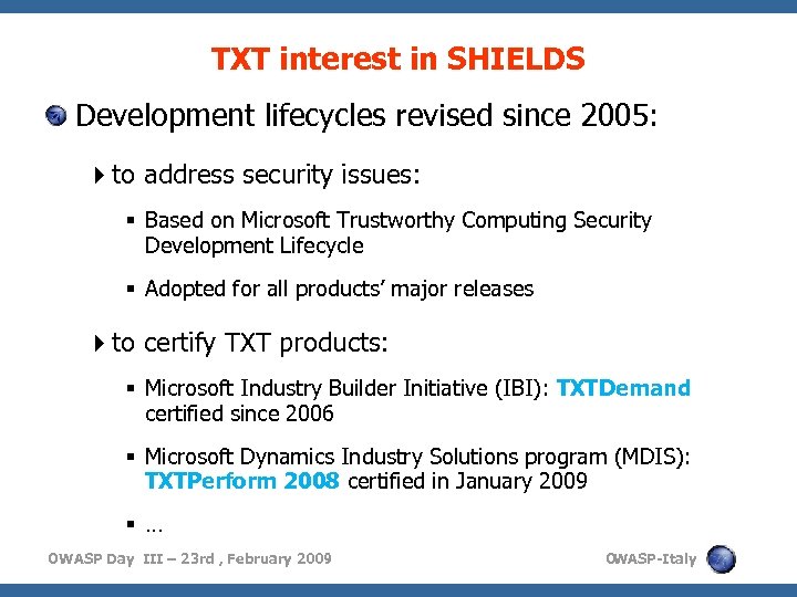 TXT interest in SHIELDS Development lifecycles revised since 2005: to address security issues: Based