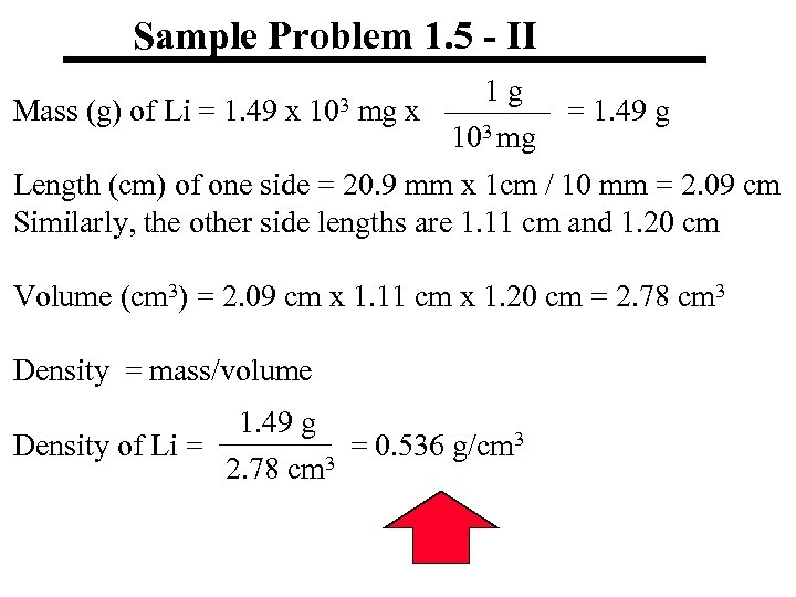 Sample Problem 1. 5 - II Mass (g) of Li = 1. 49 x