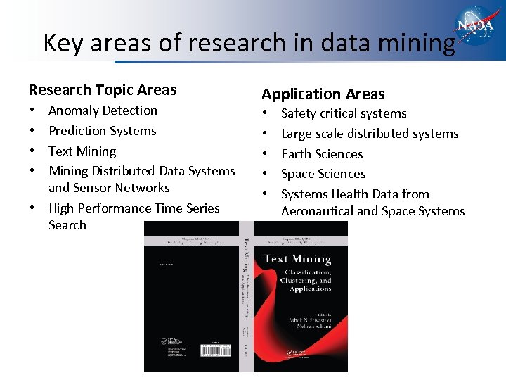Key areas of research in data mining Research Topic Areas Anomaly Detection Prediction Systems