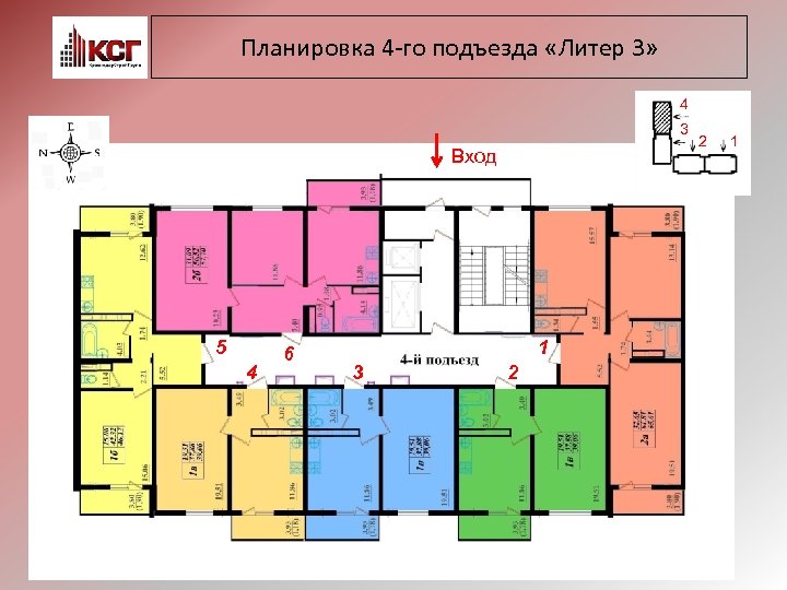 Планировка 4 -го подъезда «Литер 3» 4 3 Вход 5 4 6 1 3