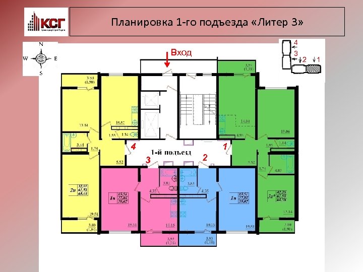 Планировка 1 -го подъезда «Литер 3» 4 Вход 3 4 1 3 2 2