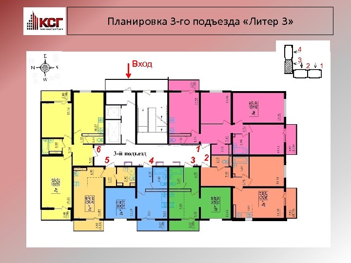 Планировка 3 -го подъезда «Литер 3» 4 3 Вход 1 6 5 4 3