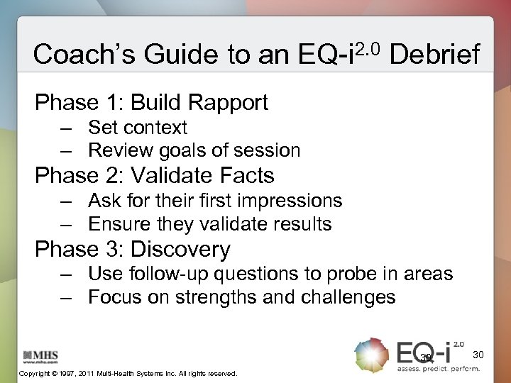 Coach’s Guide to an EQ-i 2. 0 Debrief Phase 1: Build Rapport – Set