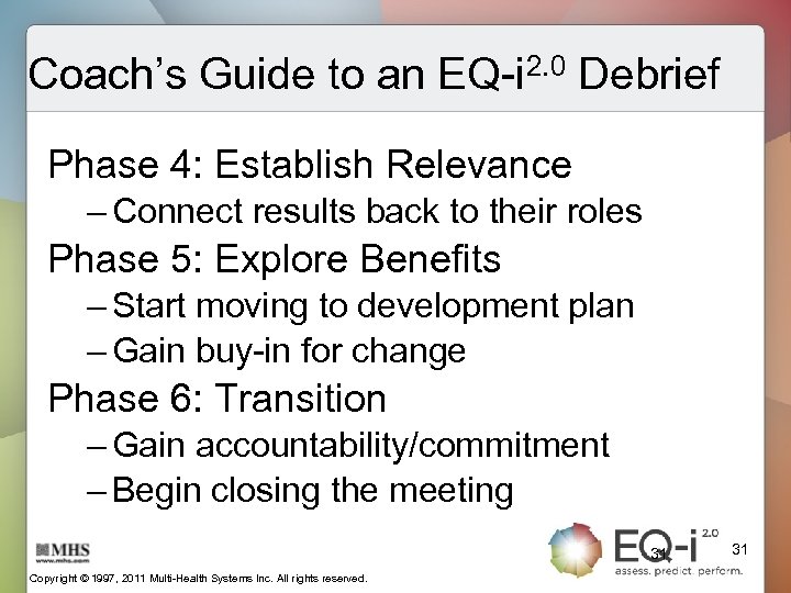 Coach’s Guide to an EQ-i 2. 0 Debrief Phase 4: Establish Relevance – Connect