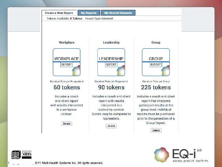 71 Copyright © 1997, 2011 Multi-Health Systems Inc. All rights reserved. 