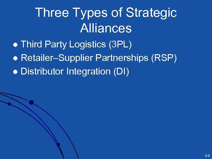 Three Types of Strategic Alliances Third Party Logistics (3 PL) l Retailer–Supplier Partnerships (RSP)